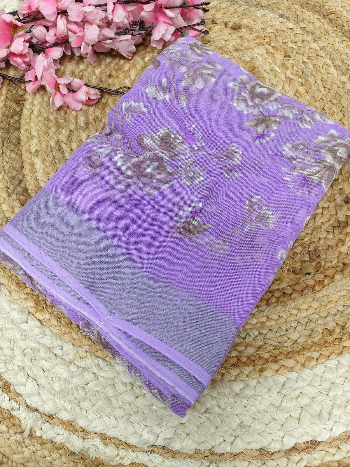 Light lavender  Lenin Cotton saree