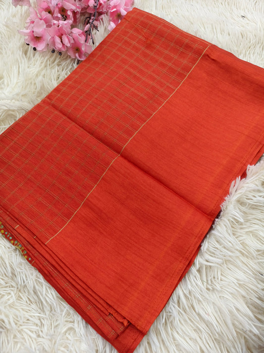 Orange saree with zari chex