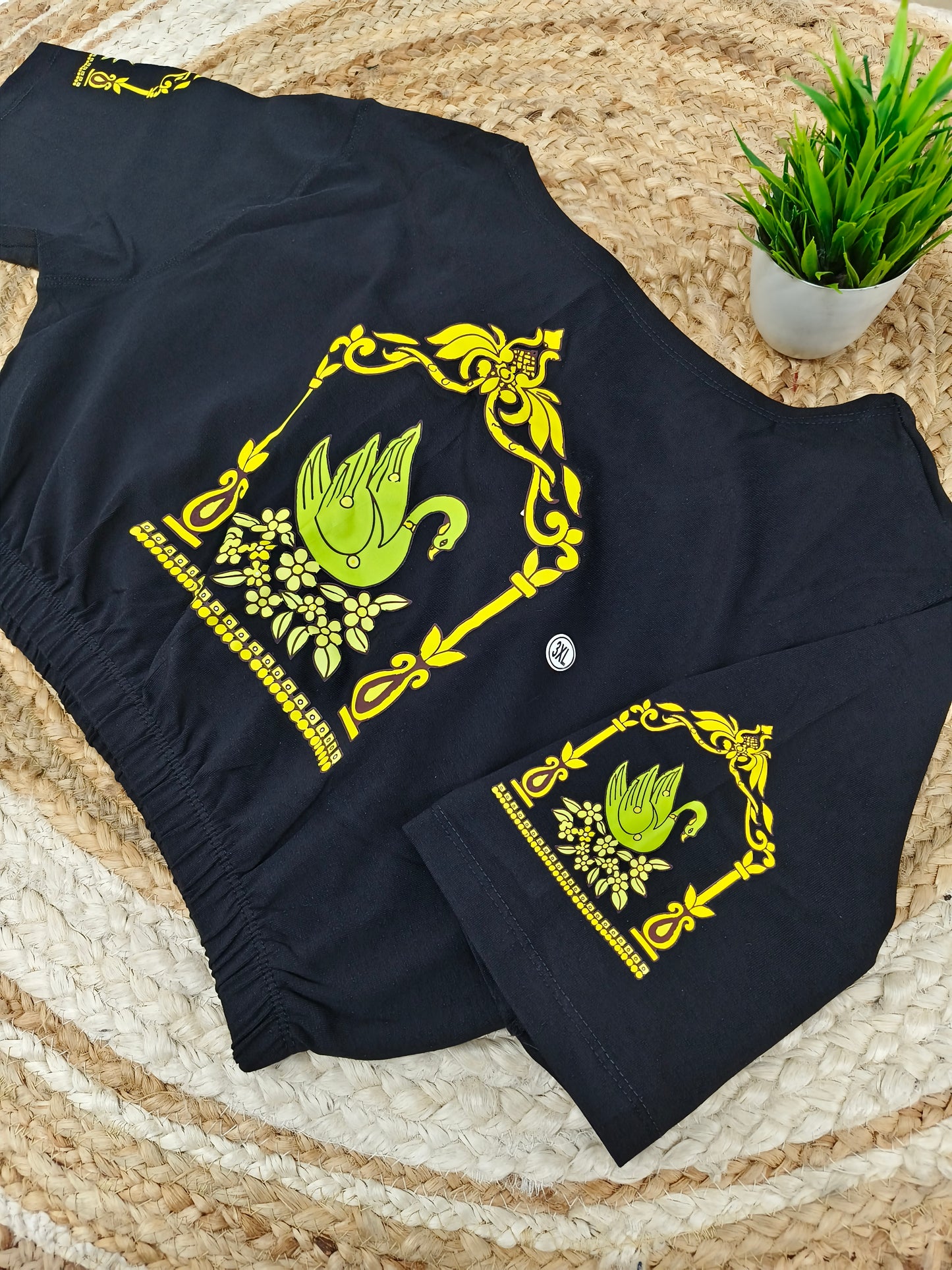 Black Stretchable blouse with unique printed design