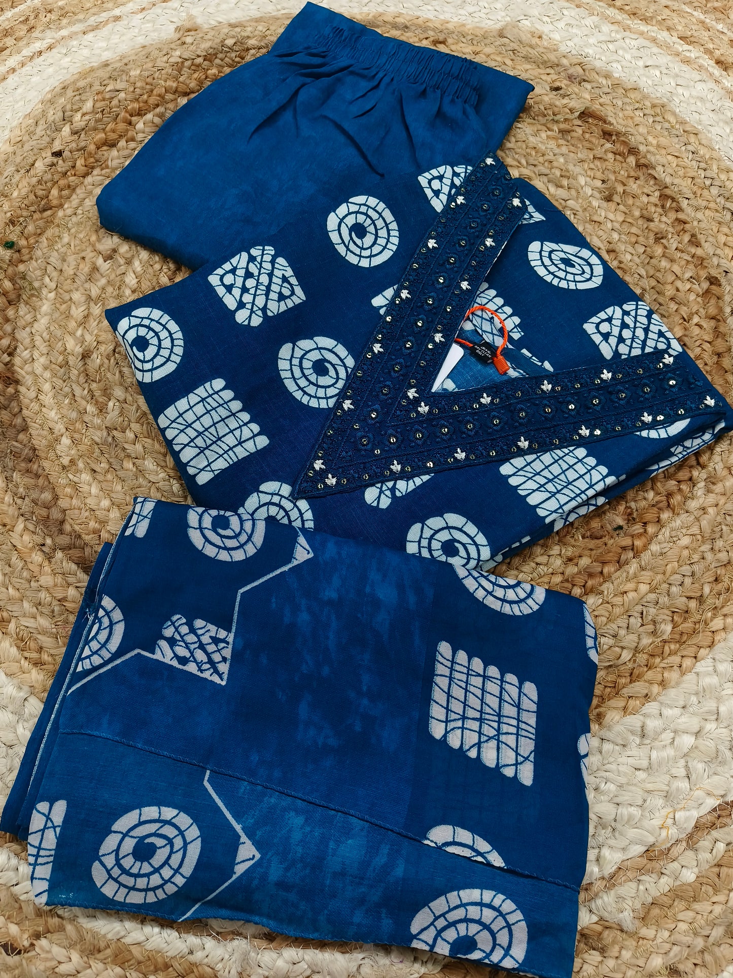 Peacock Blue Cotton sets with duppatta