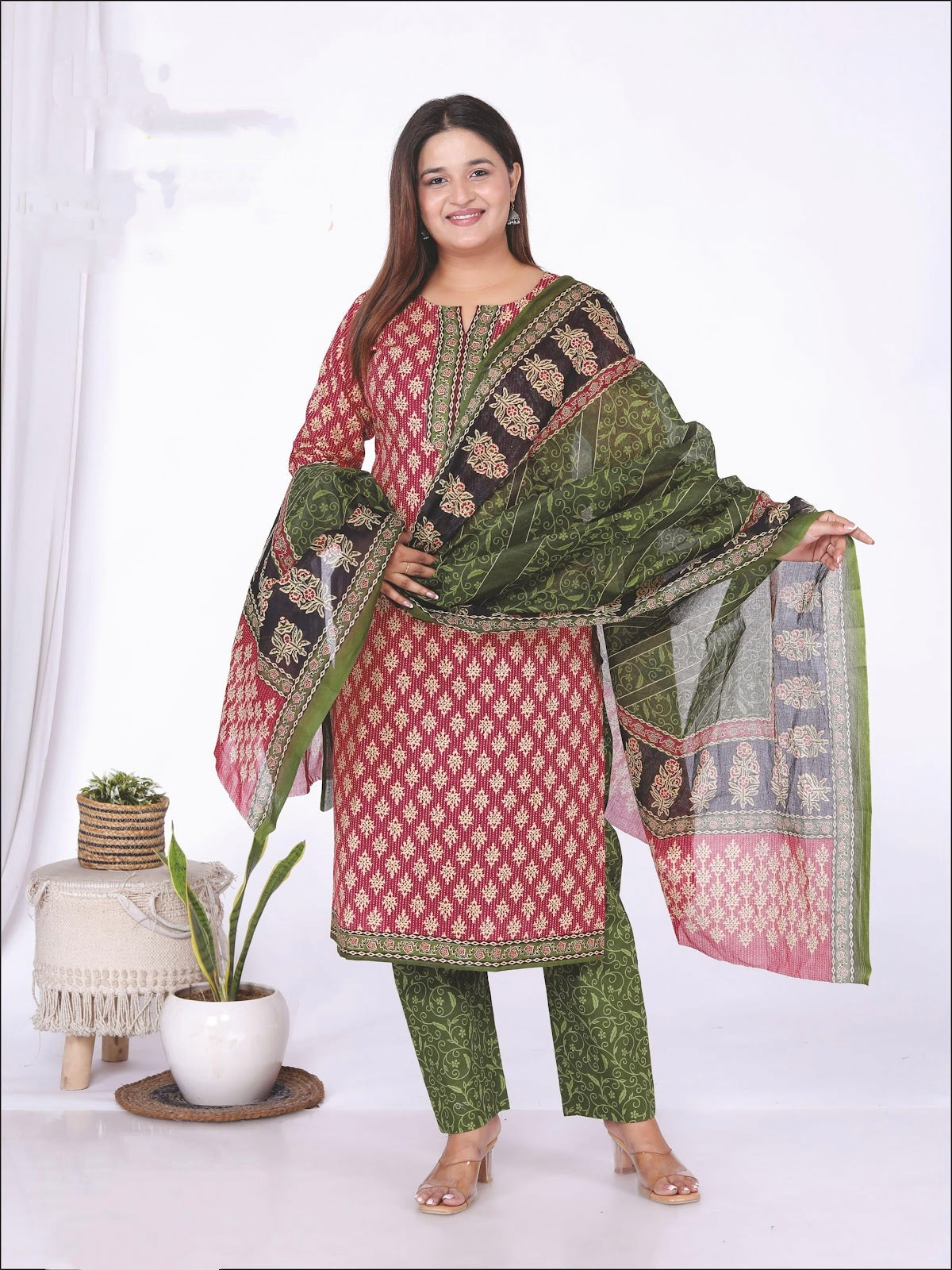 Maroon with Green Cotton sets with duppata