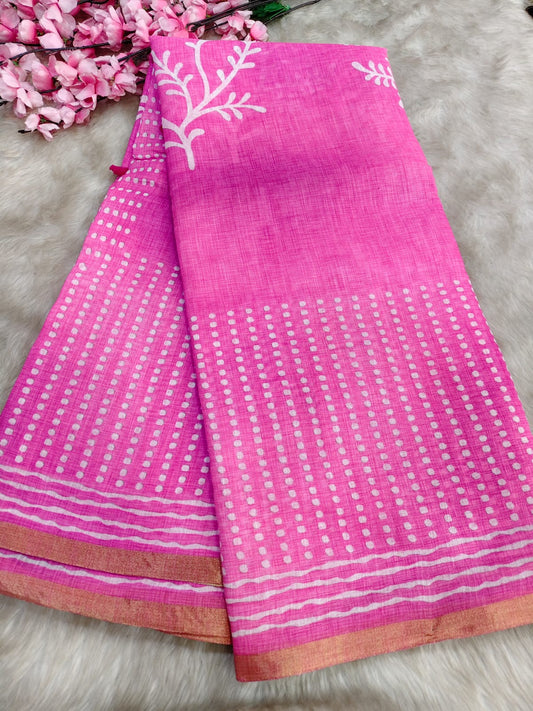 Pink  Linen cotton saree