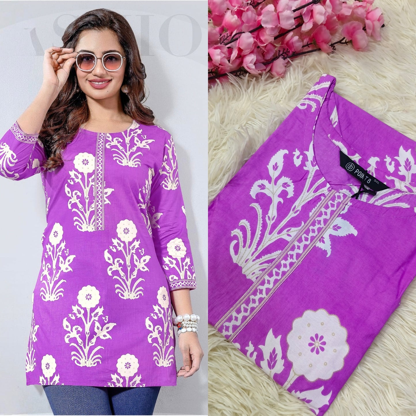 Candey Pink Cotton short Kurtis
