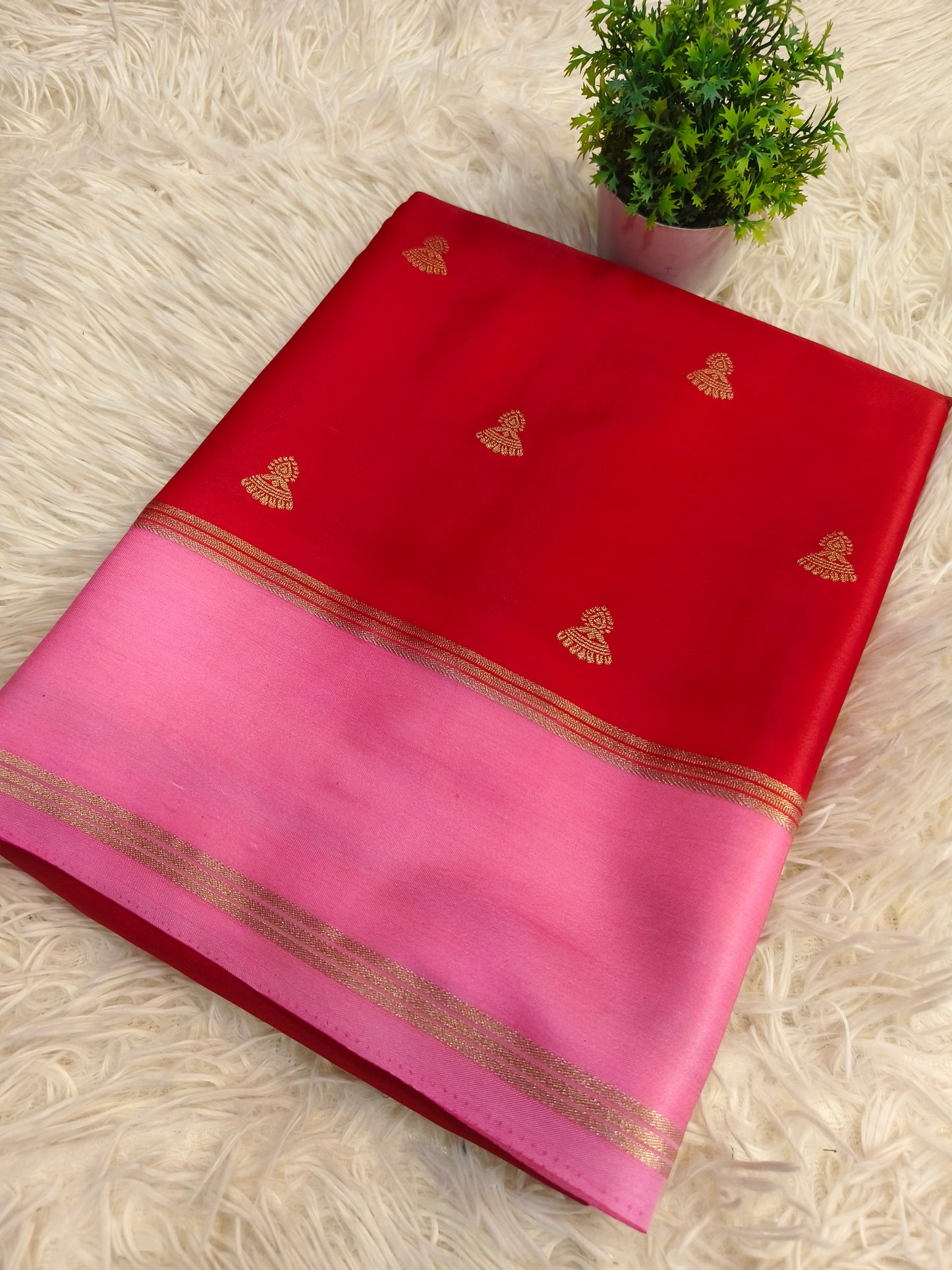 Red with pink Elegant gaji silk saree