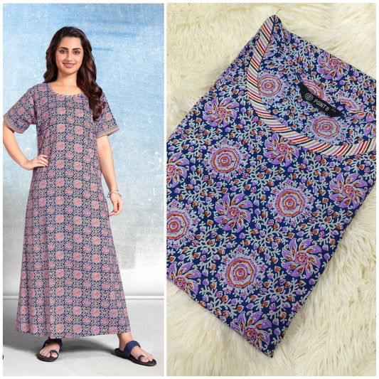 Blue Printed Pure cotton Nighty