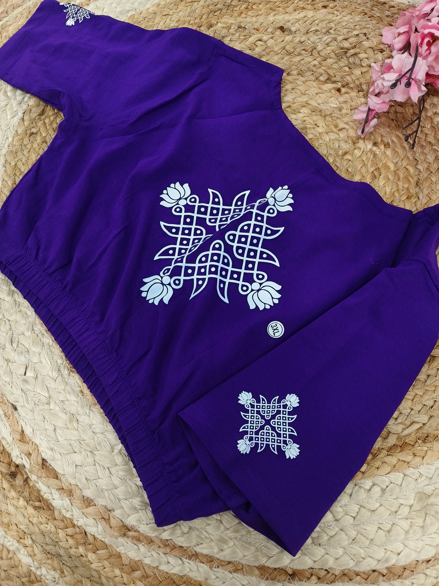 Purple Stretchable blouse with unique printed design