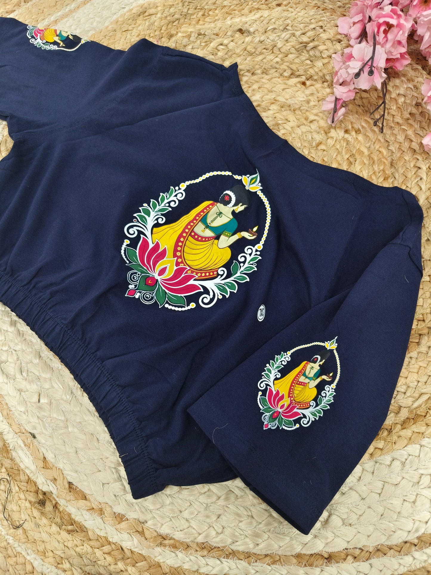 Navy blue Stretchable blouse with unique printed design