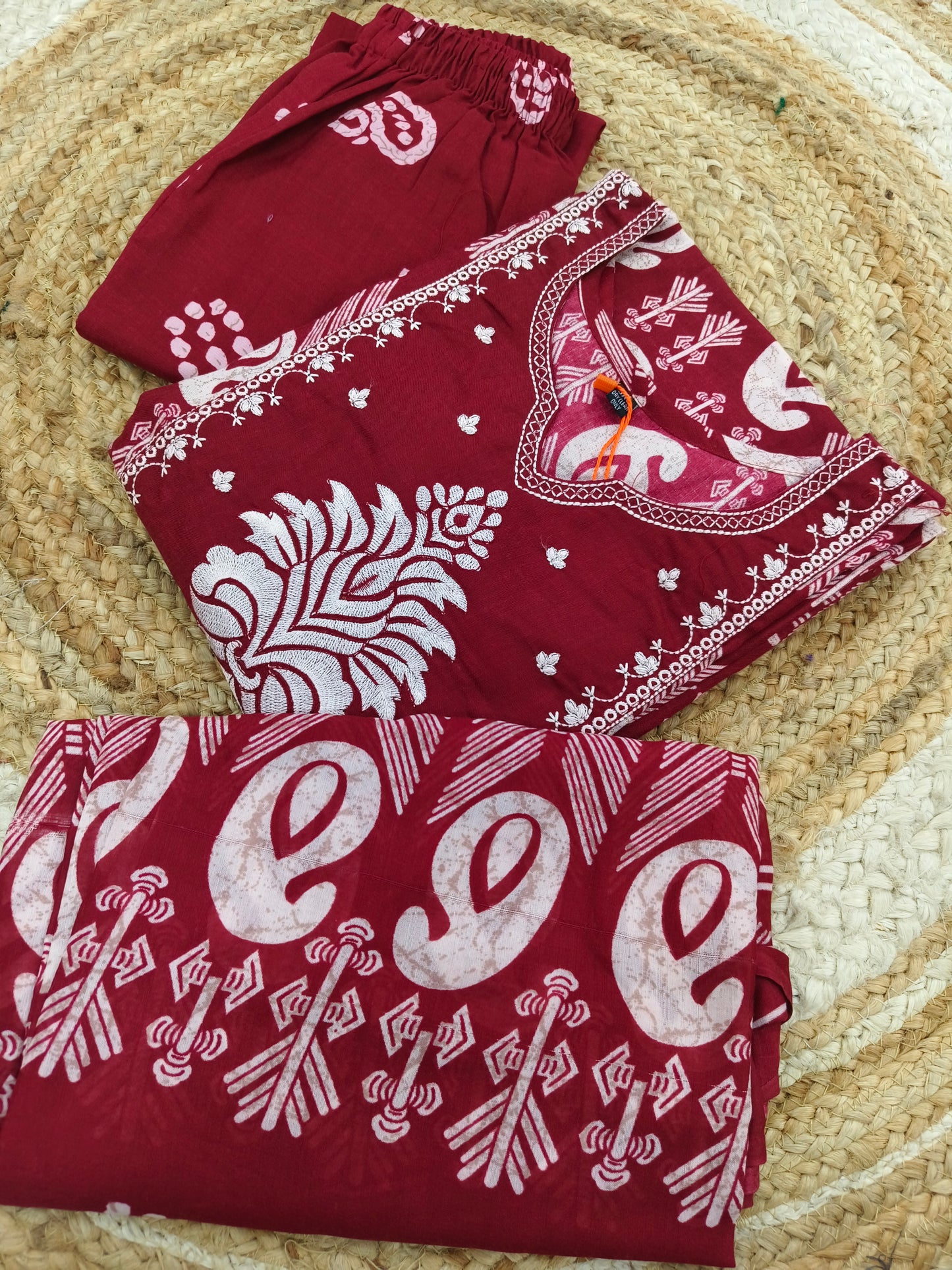 Maroon cotton sets with duppata