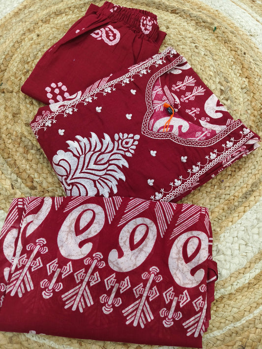 Maroon cotton sets with duppata