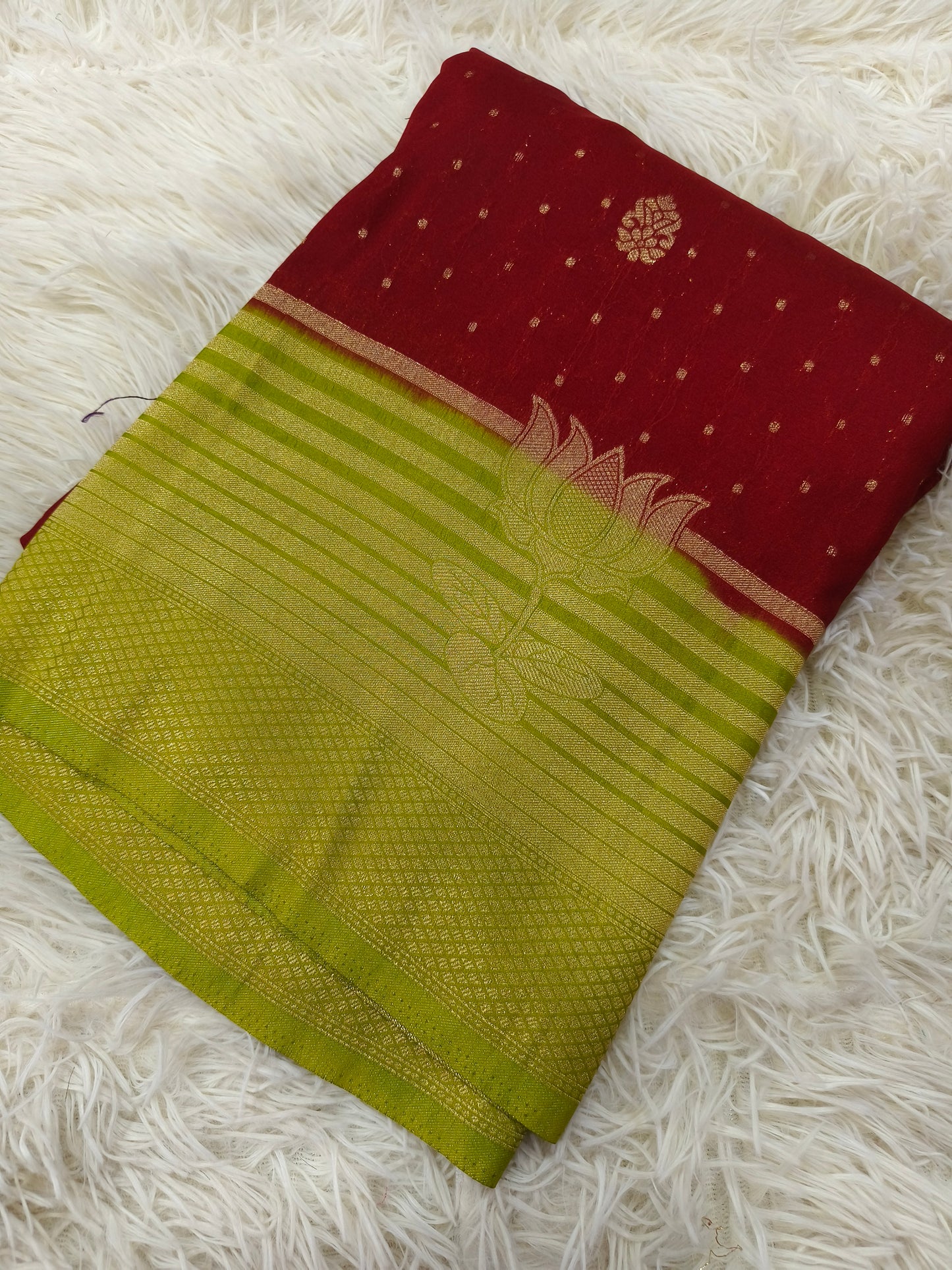 Maroon with green Banarasi silk saree
