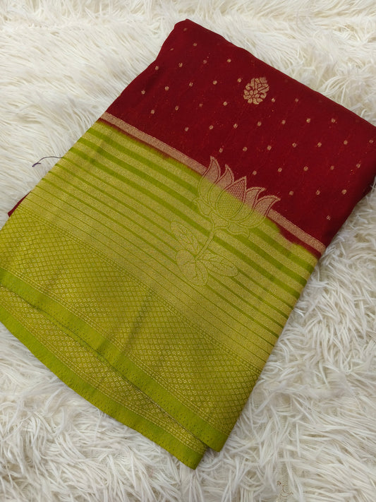 Maroon with green Banarasi silk saree