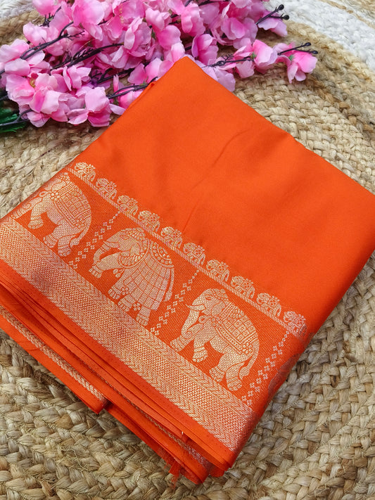 Orange semi Mysore crepe silk saree