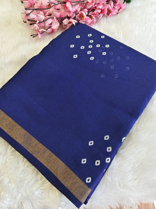 Navy Blue Soft Lenin silk saree