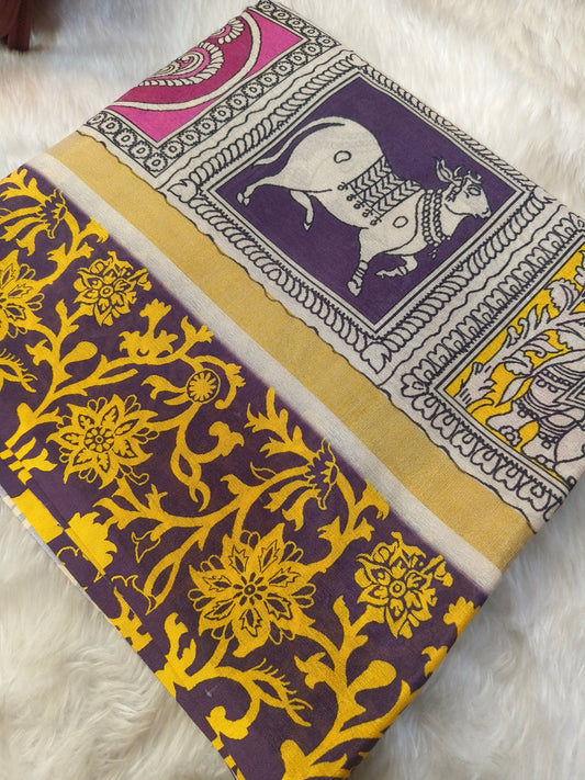 Grey pure cotton Kalamkari saree