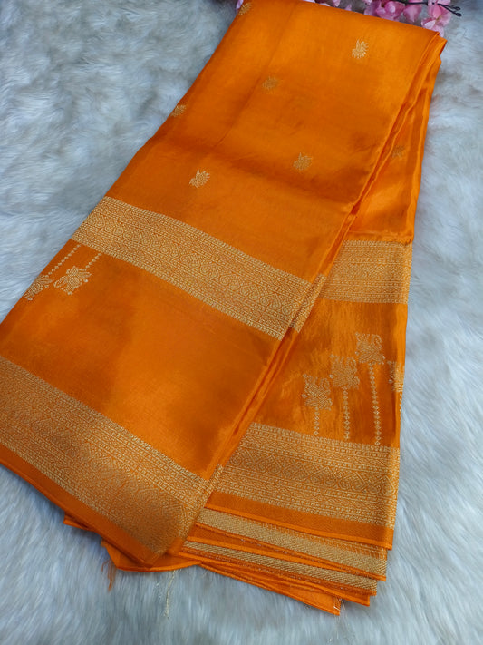 Orange munga silk saree