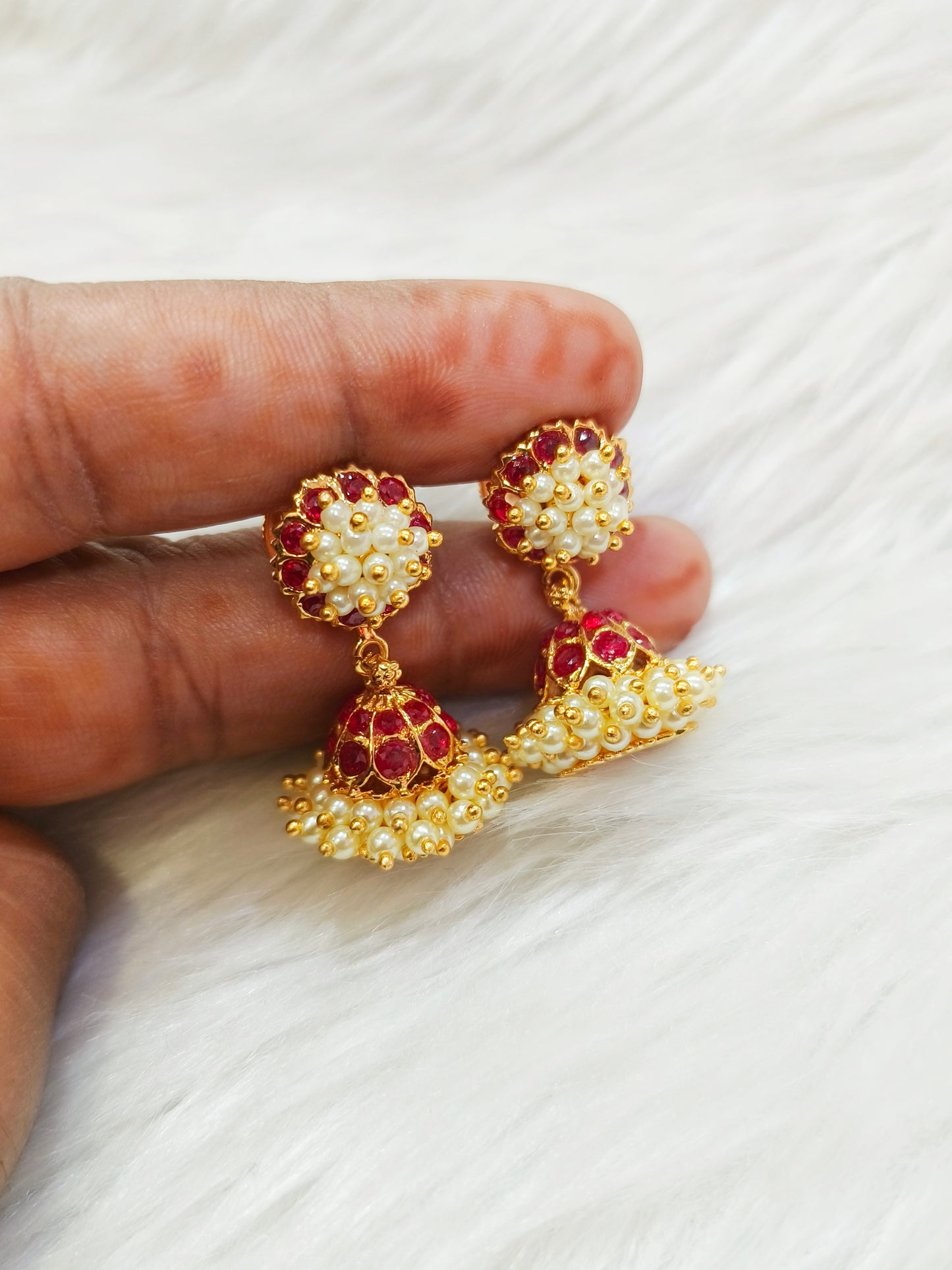 Ruby stone with pearl Belli Moda jhumka