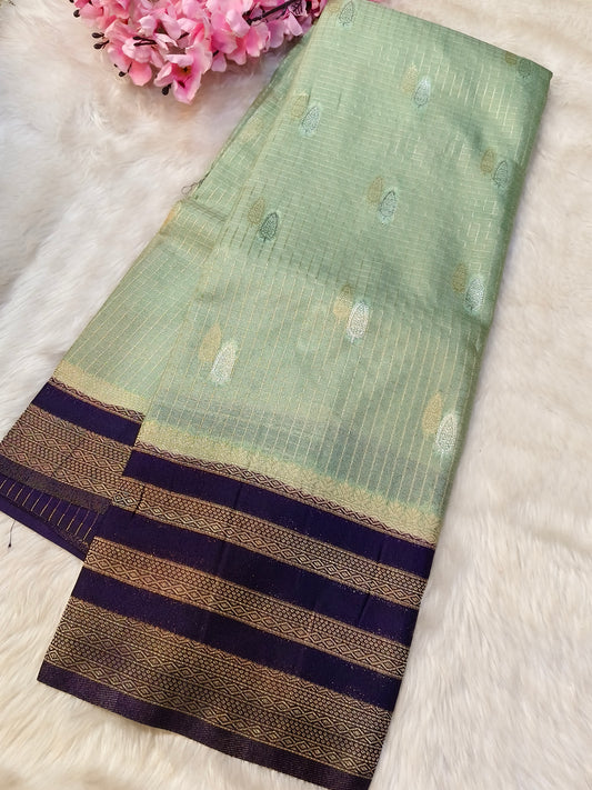 Mint Green with purple georgette crepe silk saree