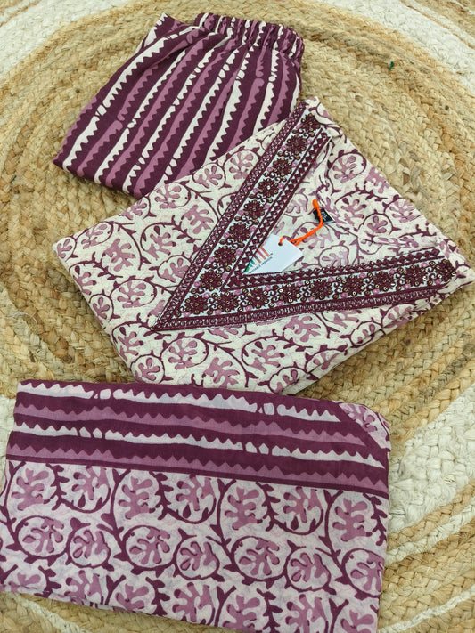 Wine Cotton sets with duppatta