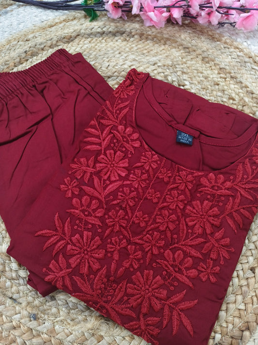 Maroon chikan work dress