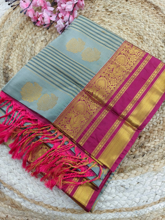 Gray With Pink Elegant soft semi kanjivaram silk saree