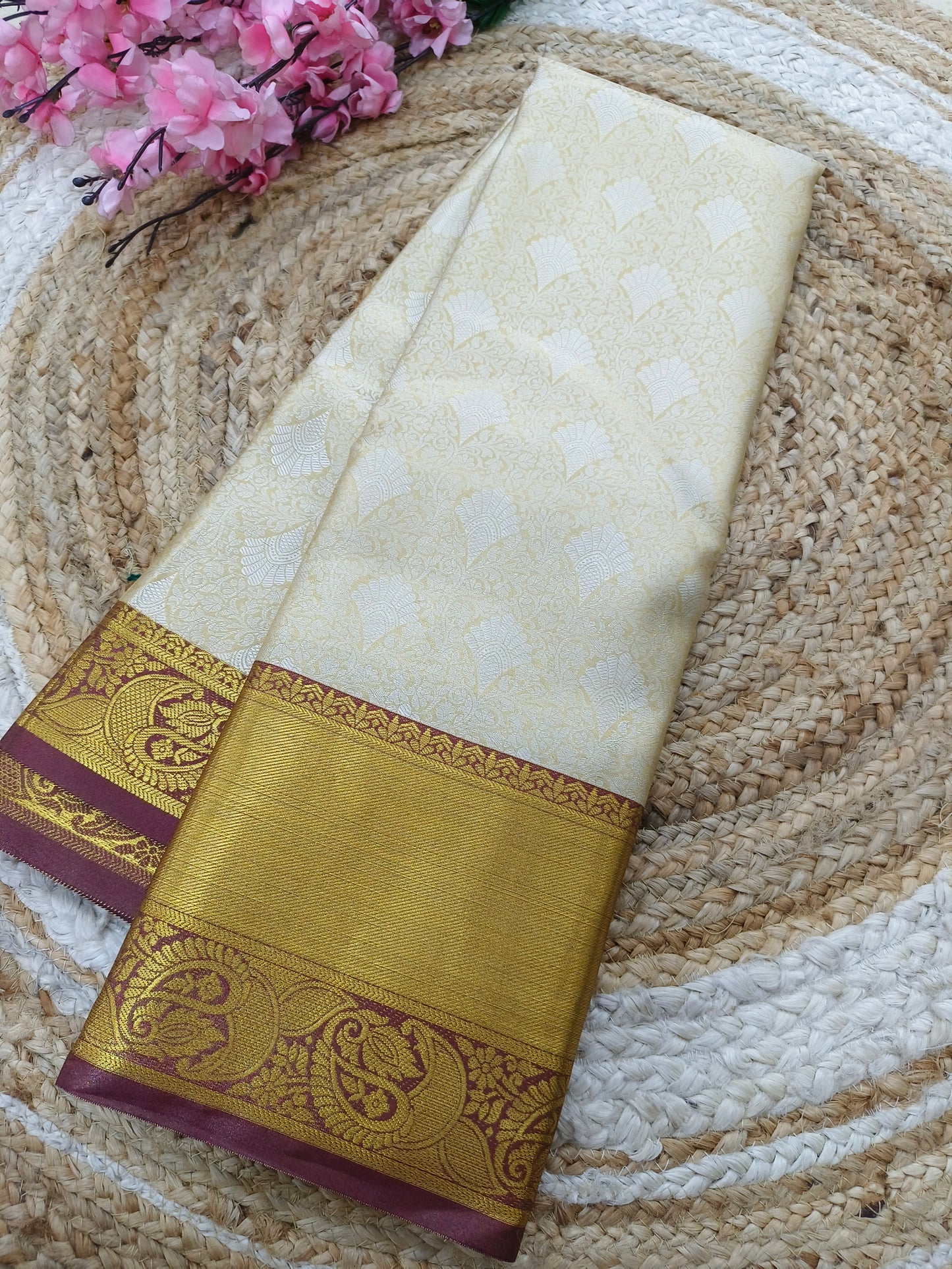 Light Gold with Maroon soft silk saree