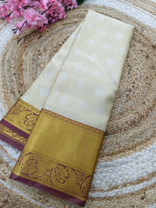 Light Gold with Maroon soft silk saree