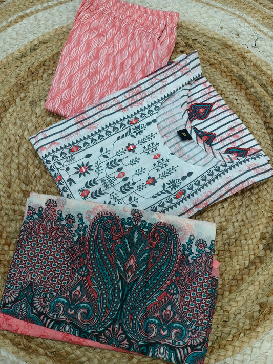 White with peach cotton sets with duppata