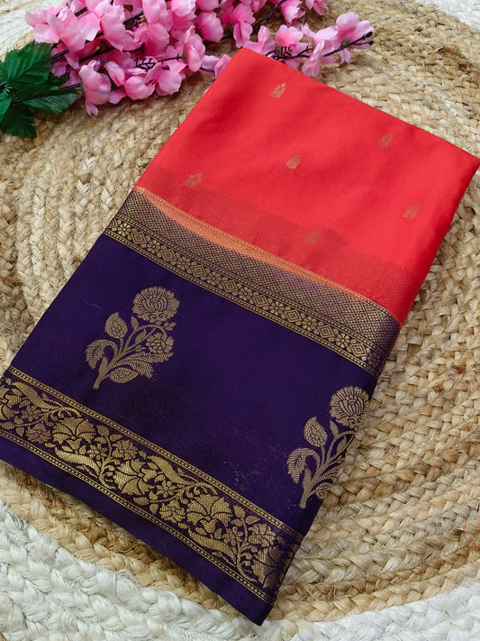 Orange With Purple semi Mysore crepe silk saree