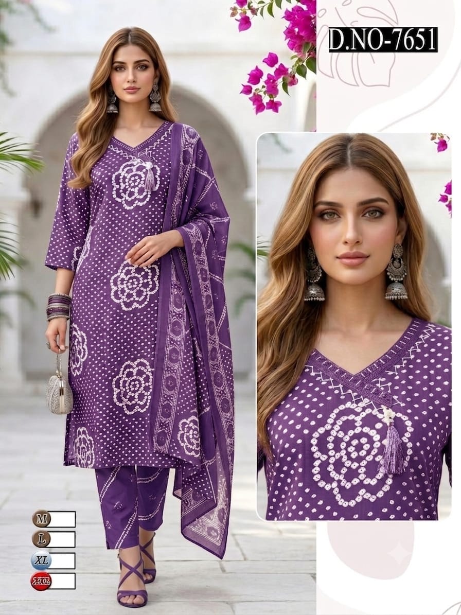 Purple Cotton sets with duppatta
