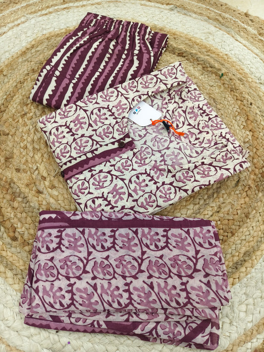 Wine with white Cotton sets with duppatta