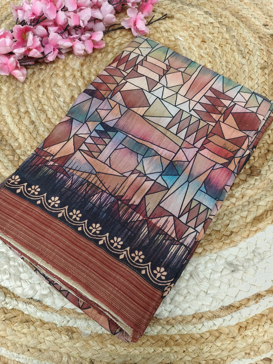 Brown Vintage Patchwork Royal Heritage Printed Saree