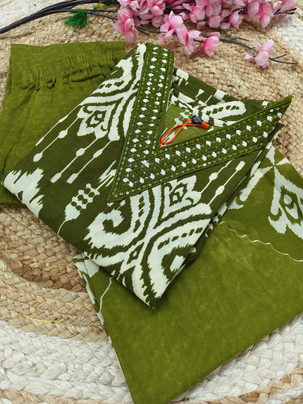 Green Cotton sets with duppatta