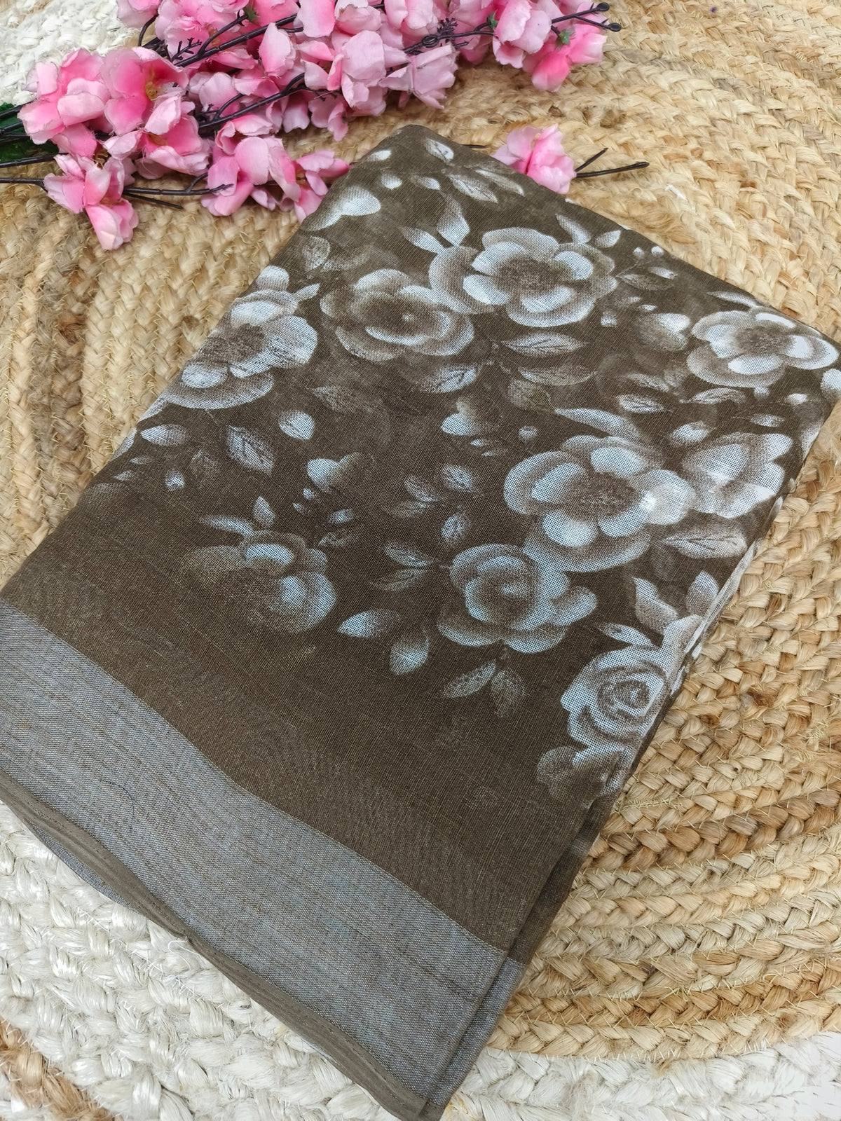 Light brown  Lenin Cotton saree