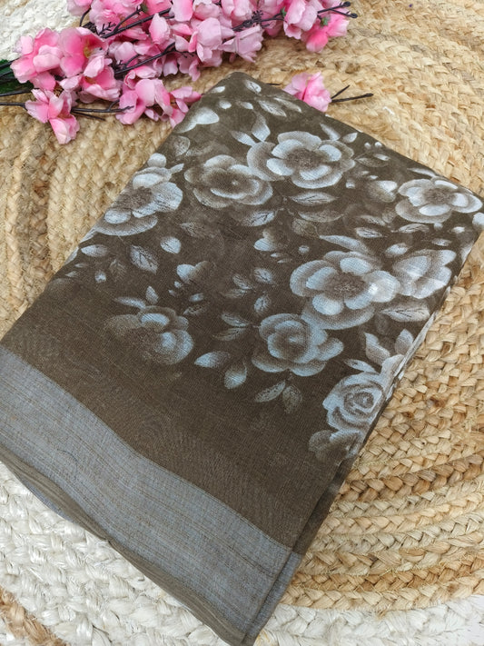 Light brown  Lenin Cotton saree