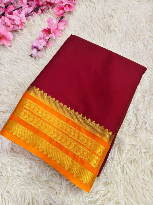 Marron with Orange semi Mysore crepe silk