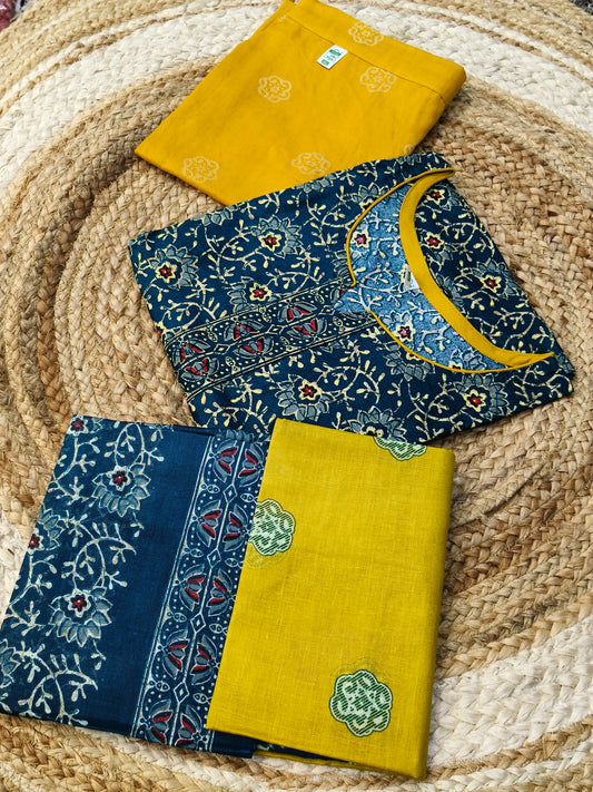 Blue with yellow pure cotton suits