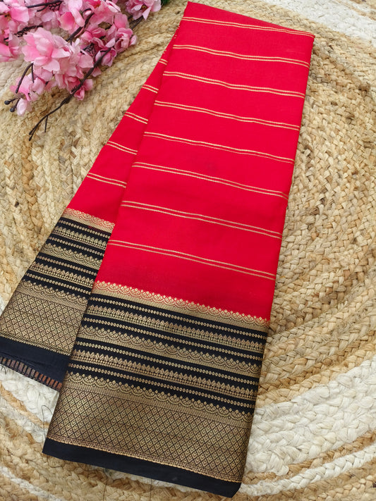 Red with Black Semi Mysore silk
