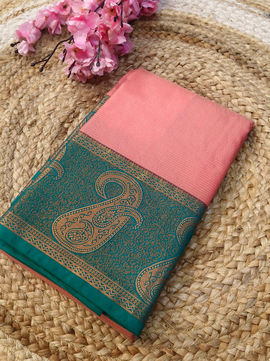 Peach With Green kanjivaram silk saree