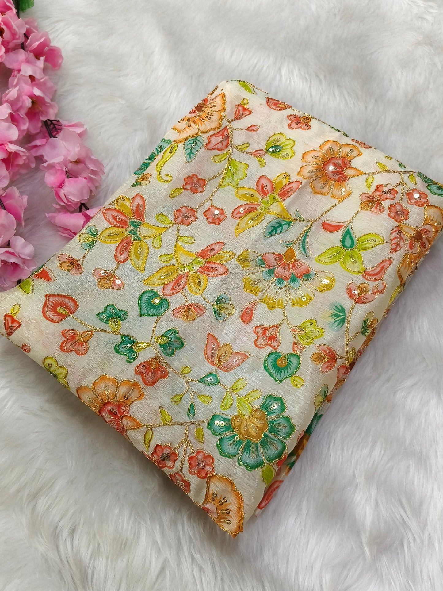 Cream Raw Silk blouse piece