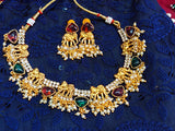 Matt Lakshmi necklace with Red and green stones and pearls