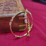 Gold Plated stone Bangle - Red & white