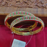 Gold Plated stone Bangle - Red,white & Green