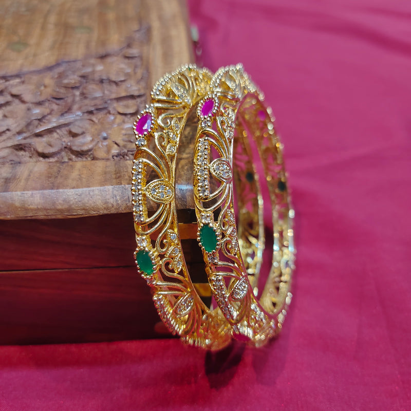 Gold Plated Bangles- White, Red and green