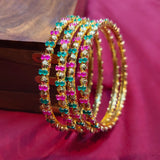 Gold Plated stone Bangle - White,Red And Green
