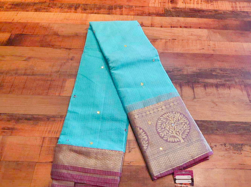 Blue Linen cotton saree