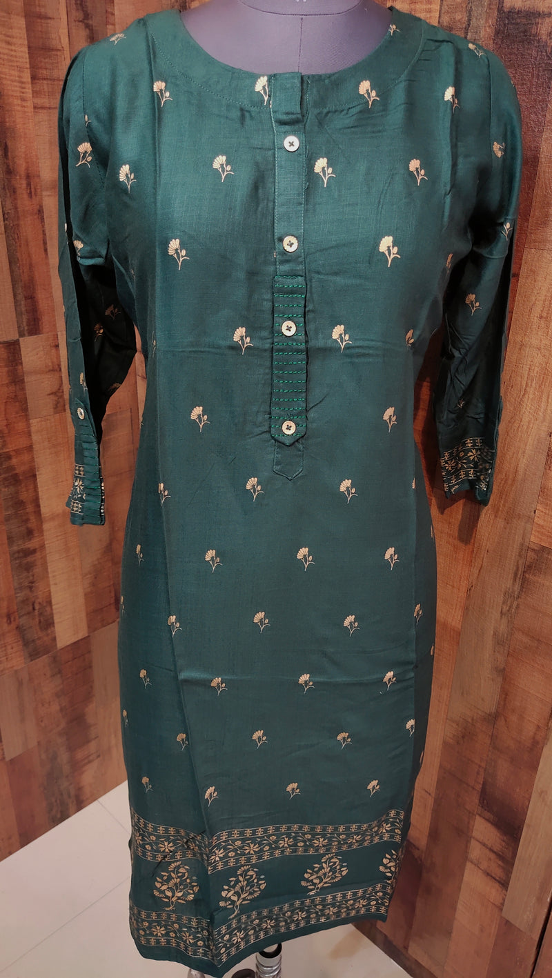 Bottle green straight cut kurta