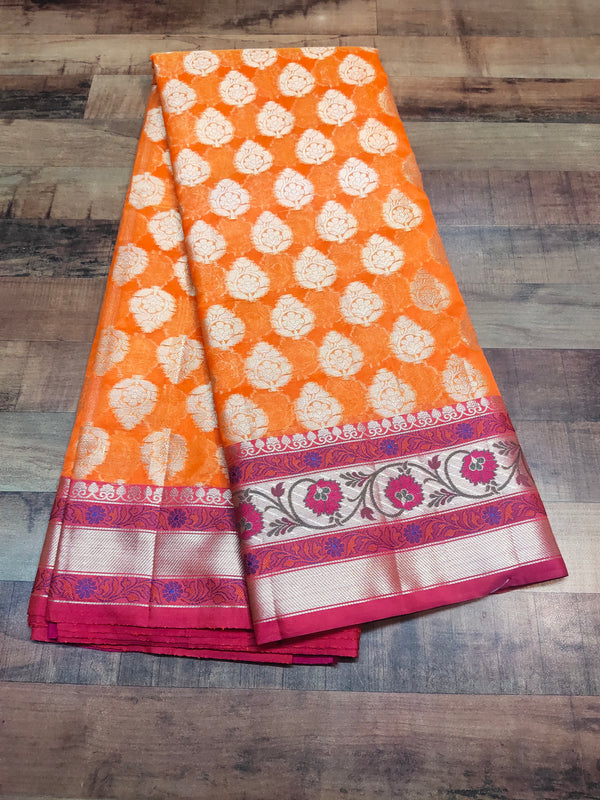 Orange Banarasi Chanderi silk Saree