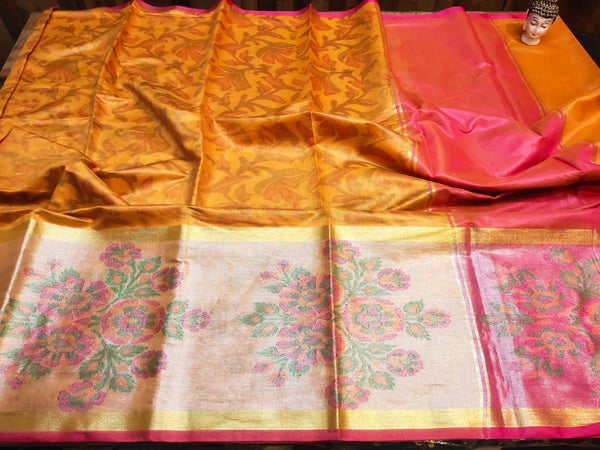 Yellow Banarasi Chanderi silk Saree