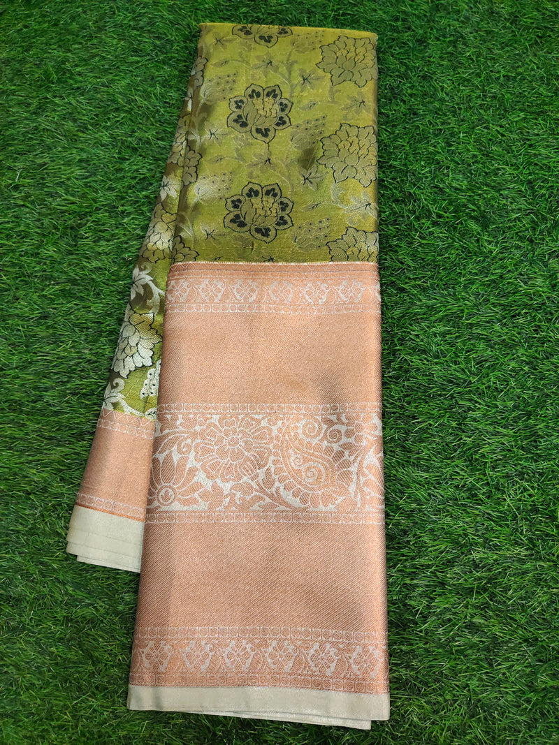 Mehendi green Kanchipuram semi Soft silk saree