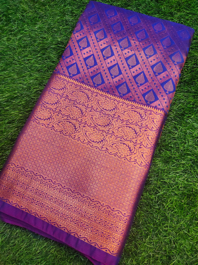 Royal blue Kanchipuram semi Soft silk saree